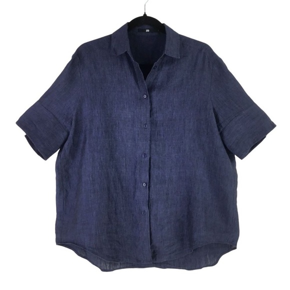 Jarbo Women's Italian Linen Button Up Boyfriend Shirt sz 3 Oversized Blue US 8 - Picture 1 of 8